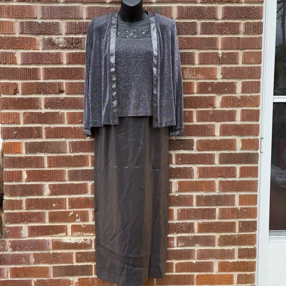 Alex Evenings 2 Piece Sparkly Gray Silver Formal Long Dress Sz 6-8 Petite